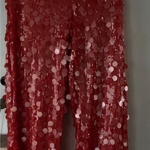 Vibrant Red Sequin Pants